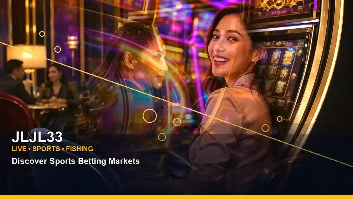 JLJL33 coin-themed casino cashback artwork with an adult Filipina casino host in a layered collage layout